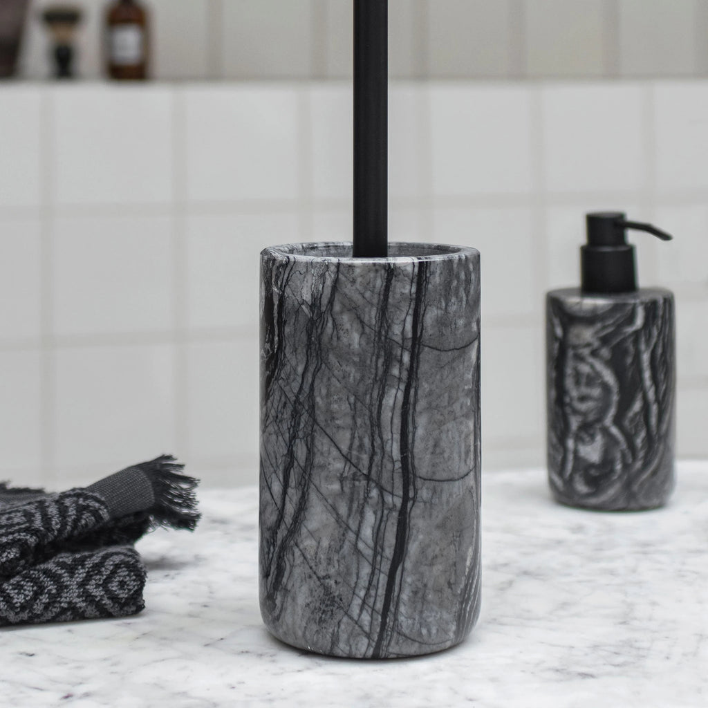 Tualeto šepečio laikiklis Marble Gray – Marmuras, juoda apdaila, nailonas