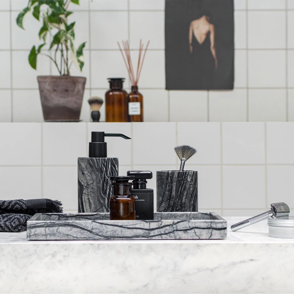 Muilo dozatorius Marble Gray – Marmuras, juoda apdaila